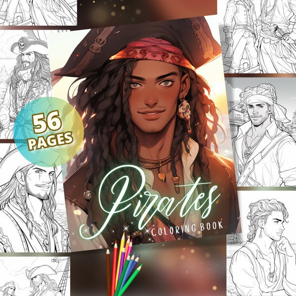 Pirates Coloring Pages | 56 Pirate Men, Anime Pirate PDF, Digital Coloring Book