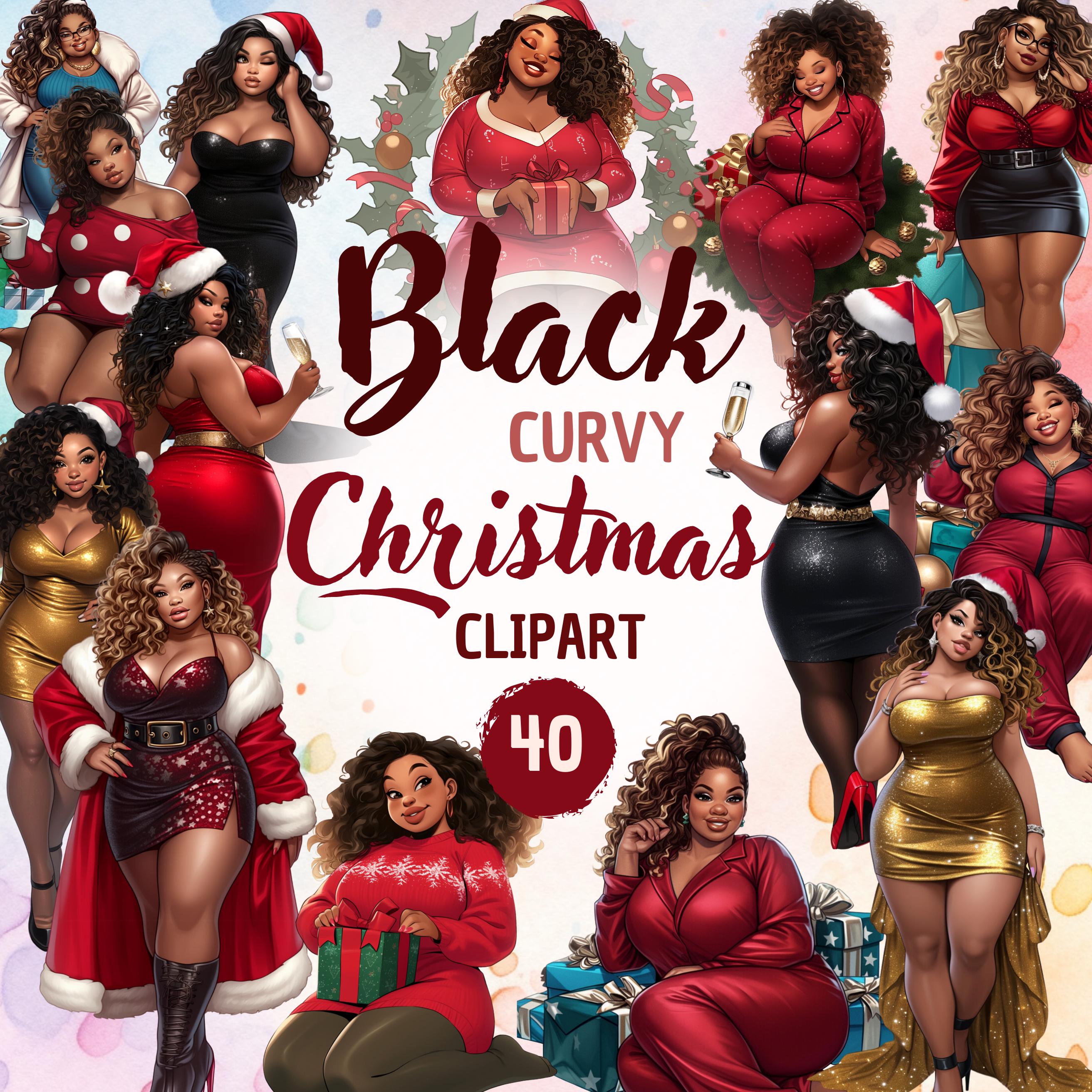 Curvy Black Girls Christmas Clipart: Festive PNG Illustrations (Digital Download)