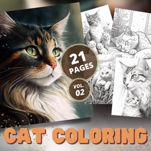 21 Realistische Katzen Malbuch, Vol.02 | Erwachsene und Kinder Färbung, Graustufen, Instant PDF Download, AI erzeugt, für Kinder, Jungen, Mädchen