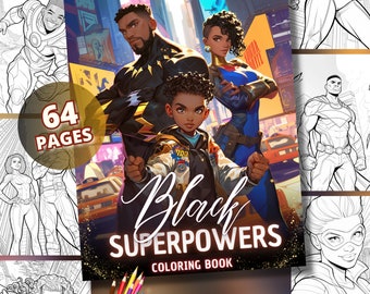 Black Superheroes Coloring Book with 64 Portraits | Black coloring pages, For adults & kids, Instant download, PDF, PNG