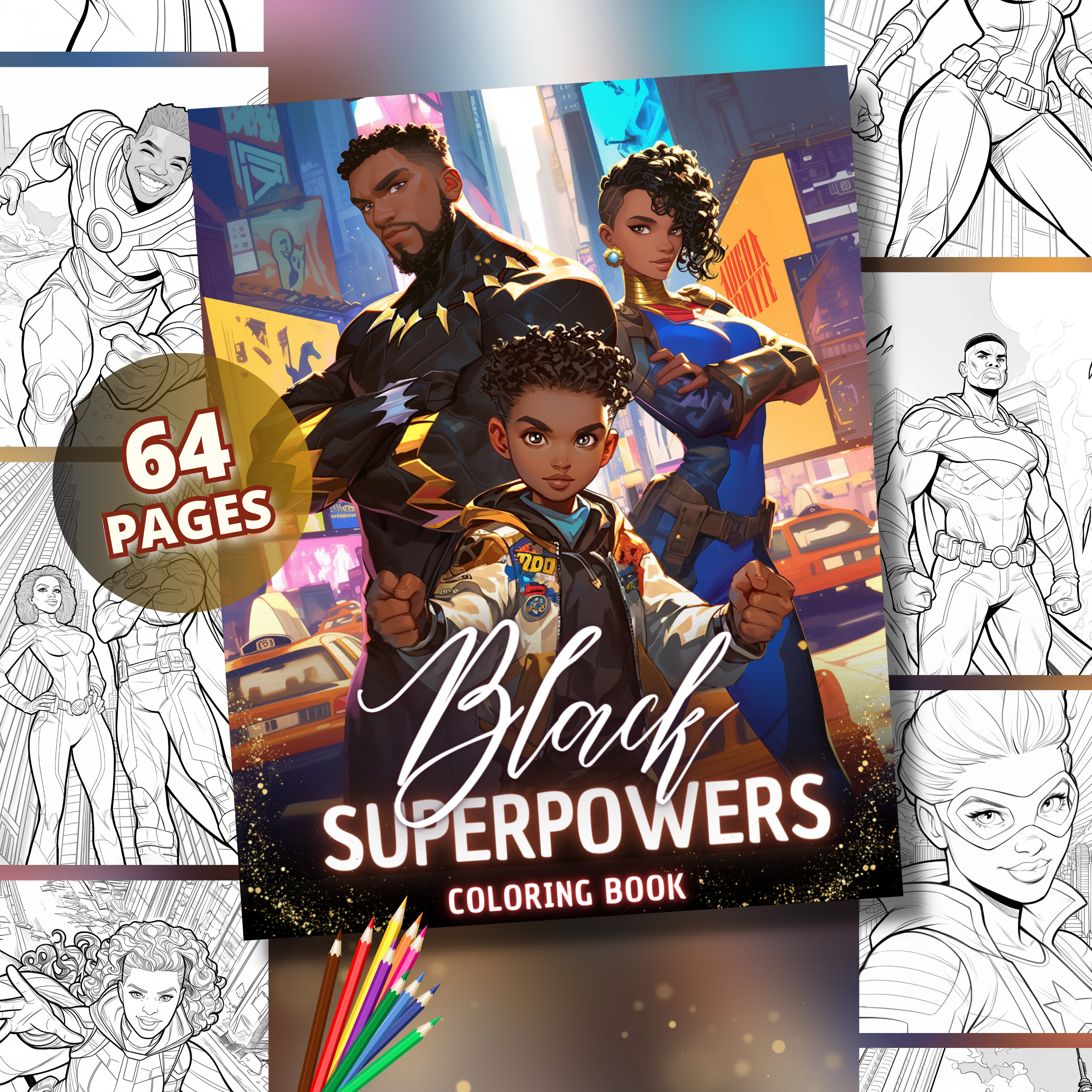 Black Superheroes Coloring Book With 64 Portraits | Black Coloring ...