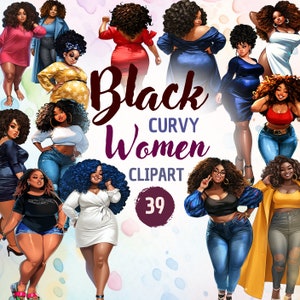 Kurvige schwarze Frauen Clipart | Feiern Sie Vielfalt und Body Positivity, ideal für Scrapbooking und mehr, Wallpaper, Instant Download
