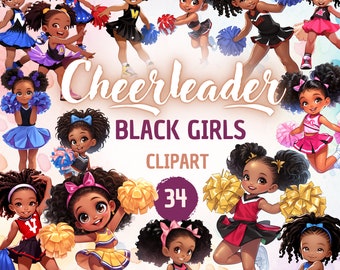 Black Girls Cheerleader Clipart: Afro Kids PNG Bundle (34 Files)