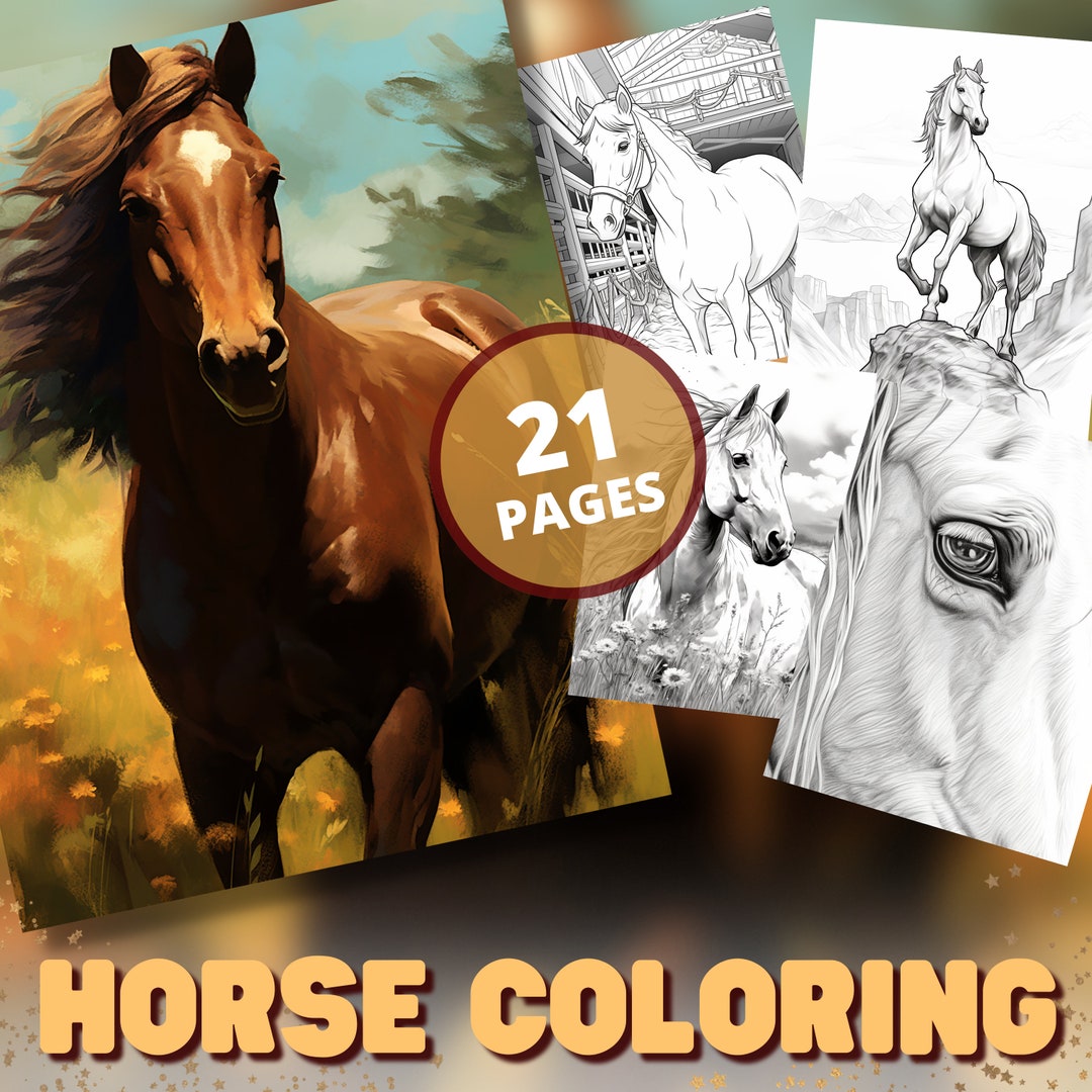 21 Realistic Horses Coloring Book | Grayscale, Adult and Kids Coloring ...
