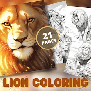 Realistic Lions Coloring Book: Grayscale for Adults & Kids (PDF Download)