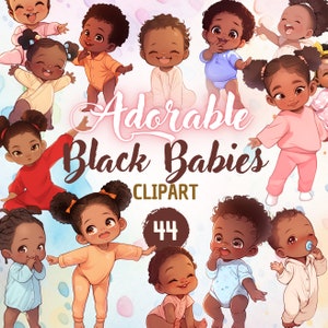Adorables bébés noirs | 44 cliparts pour scrapbooking, créations en papier, magie fille noire, sexe révélateur, stickers nouveau-né, téléchargement immédiat