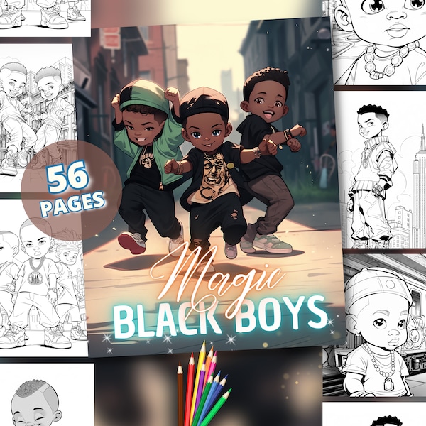 Black Boy Magic - Coloriages | Garçon afro-américain 56 ans, livre de coloriage pour enfants noirs, magie noire pour enfants, PDF imprimable, livre de coloriage pour enfants