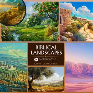 Ancient Bible Landscapes Digital Papers Bundle | 36 Backgrounds | Old Testament Settings for Scrapbooking & Crafts