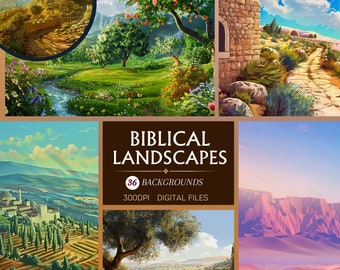 Ancient Bible Landscapes Digital Papers Bundle | 36 Backgrounds | Old Testament Settings for Scrapbooking & Crafts