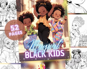 Coloriages pour filles noires | 52 petites filles afro, livre de coloriage pour enfants noirs, PDF instantané