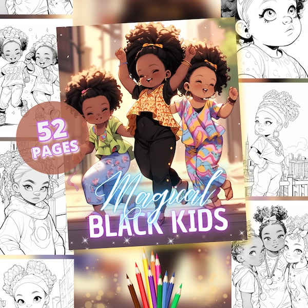 Black Kids Girls Coloring Pages | 52 Afro Little Girls, Black Kids Coloring Book, instant PDF