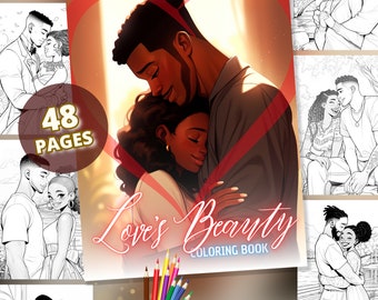 Celebrate Love&#39;s Beauty with this Unique Black Couples Coloring Book - 48 Pages, Valentine&#39;s Day, Instant Download