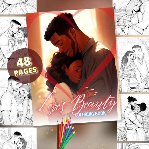 Celebrate Love's Beauty with this Unique Black Couples Coloring Book - 48 Pages, Valentine's Day, Instant Download