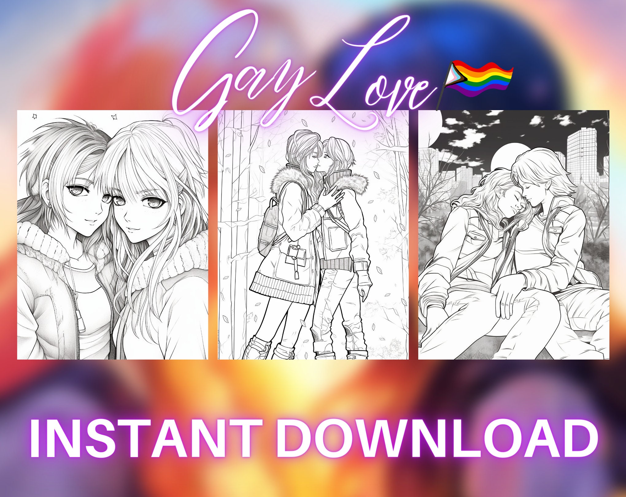 Gay Love Coloring Book 52 Grayscale Lgbtq Coloring Pages, Lesbian ...