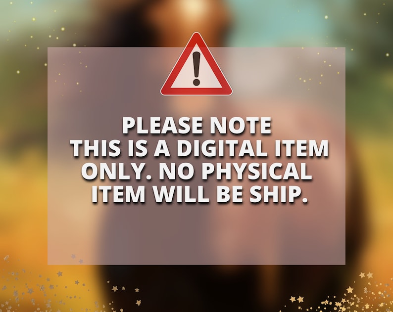 May include: A red triangle warning sign with an exclamation point inside. The text below the sign reads: "PLEASE NOTE THIS IS A DIGITAL ITEM ONLY. NO PHYSICAL ITEM WILL BE SHIP."