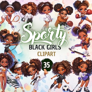 Niños negros deportivos / Niñas negras mágicas, Niñas negras deportivas, Camiseta para niños negros, Planificador digital, Impresión de arte de pared, Adhesivo, Descarga instantánea