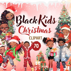 Black Kids Weihnachten Clipart Bundle - 70 süße schwarze Jungen & Mädchen für DIY Illustrationen, Basteln und mehr!