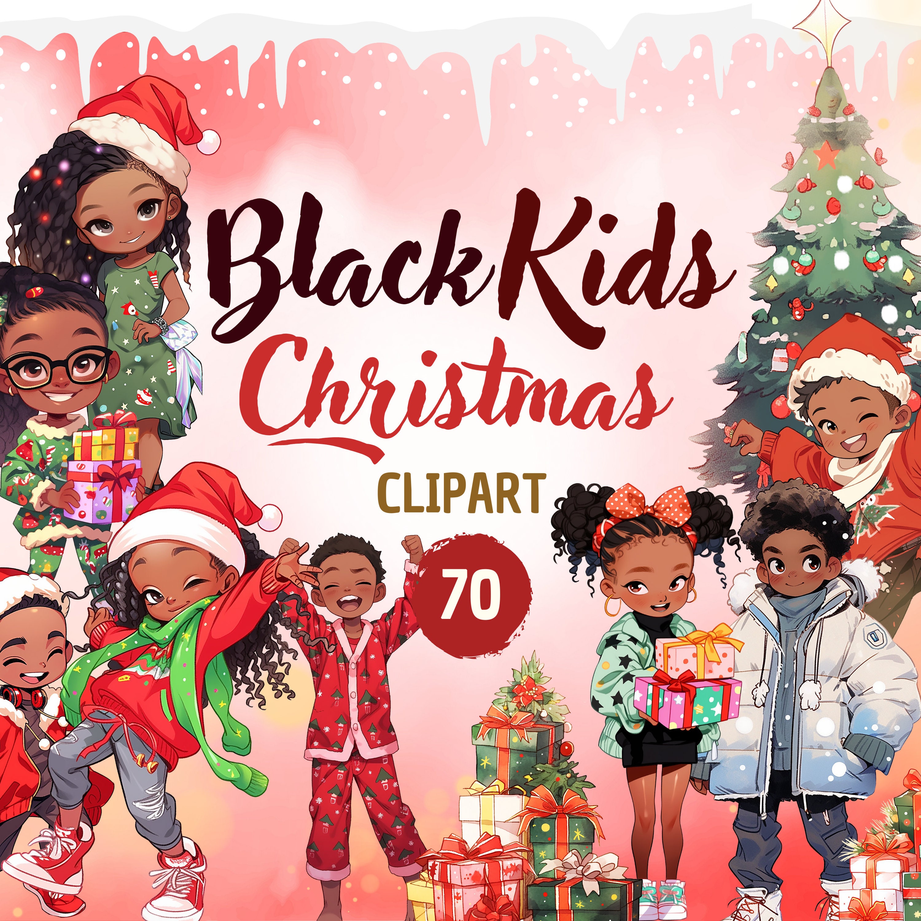 Black Kids Christmas Clipart Bundle: 70 PNG Illustrations (digital  Download) - Etsy, image size:3000x3000