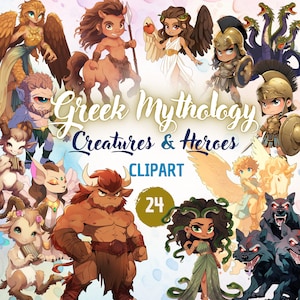 24 Greek Mythology Clipart Set for Scrapbooking & Paper Crafts | Mythical Creatures, Legendary Heroes, Perfect for Diy Creations, Stickers