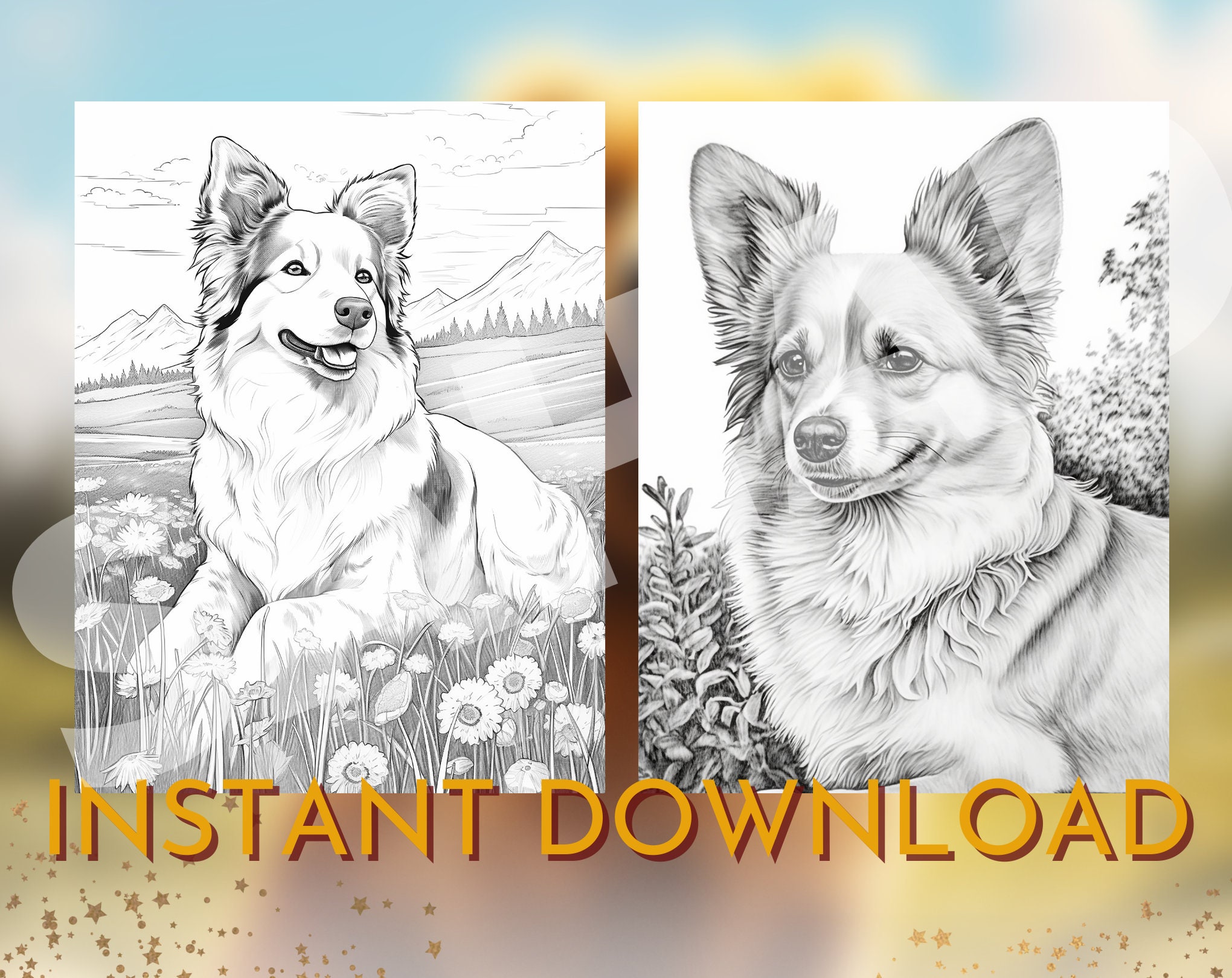 21 Realistic Dogs Coloring Book Adult and Kids Coloring, Grayscale, Instant PDF Download, for ...