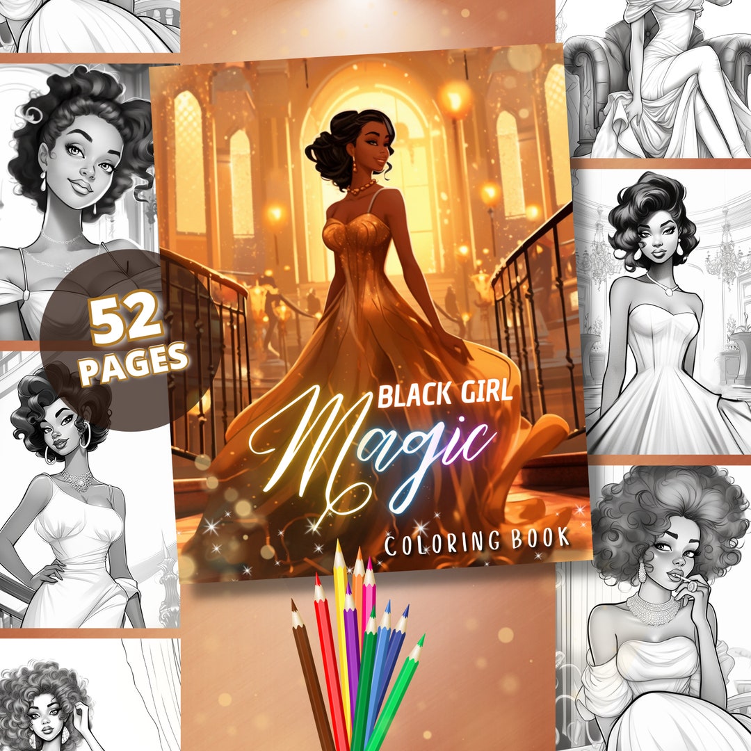 Black Girl Magic Coloring Book: 52 Afro Women Portraits (digital ...