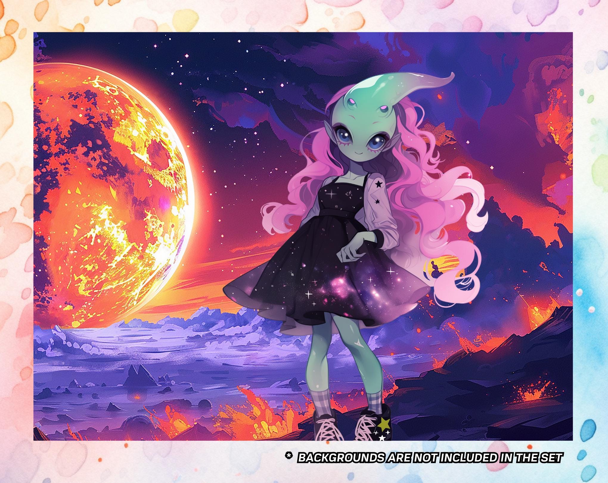Chibi Kawaii Aliens Girls Clipart | Galactic Women Sticker, Cute ...