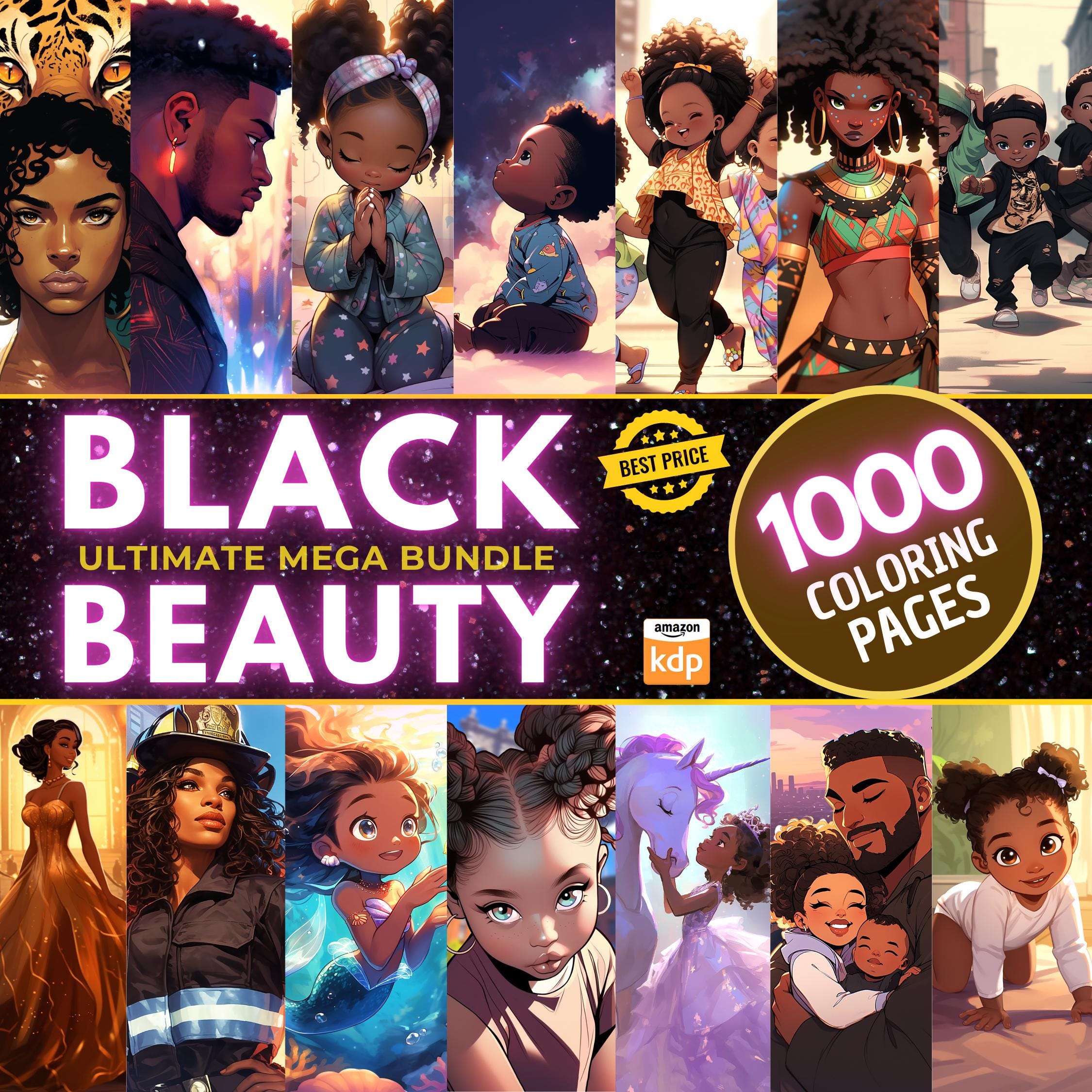 Pack ultime beauté noire | Plus de 1 000 pages à colorier, Utilisation commerciale gratuite, Black Girl Magic, Mois de l'histoire des Noirs, Livre de coloriage pour adultes et enfants