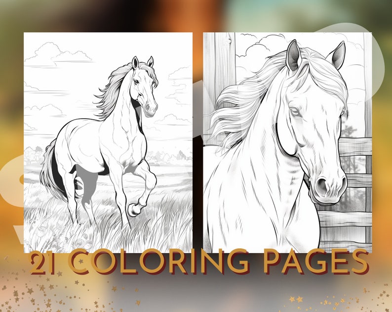 21 Realistic Horses Coloring Book Grayscale Adult and Kids - Etsy UK