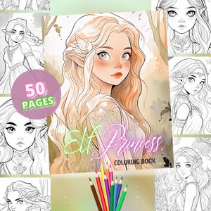 Elf Princess Coloring Book: 50 Fantasy Art Pages (PDF Printable)