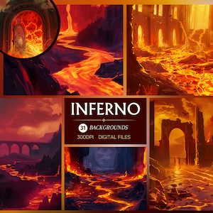 Inferno Digitale Hintergründe, 31 Höllen-inspirierte Inspiration für Scrapbooking, Wandkunst, Carfts und mehr, Sofort Download