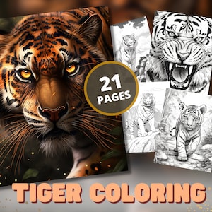21 Realistic Tigers Coloring Book | Adult and Kids Coloring, Grayscale, Instant PDF Download, for Kids, Boys, Girls, animal lovers