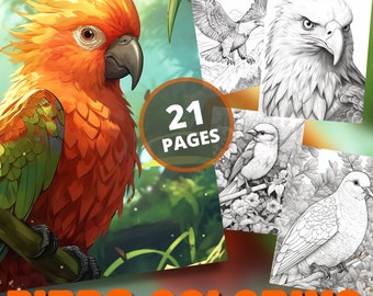Realistic Birds Coloring Book: Grayscale Pages for Adults & Kids (PDF Download)