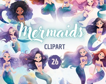 Mermaids, Clipart | 26 High-Resolution Images for Scrapbooking, Stickers, Invitations & Paper Crafts