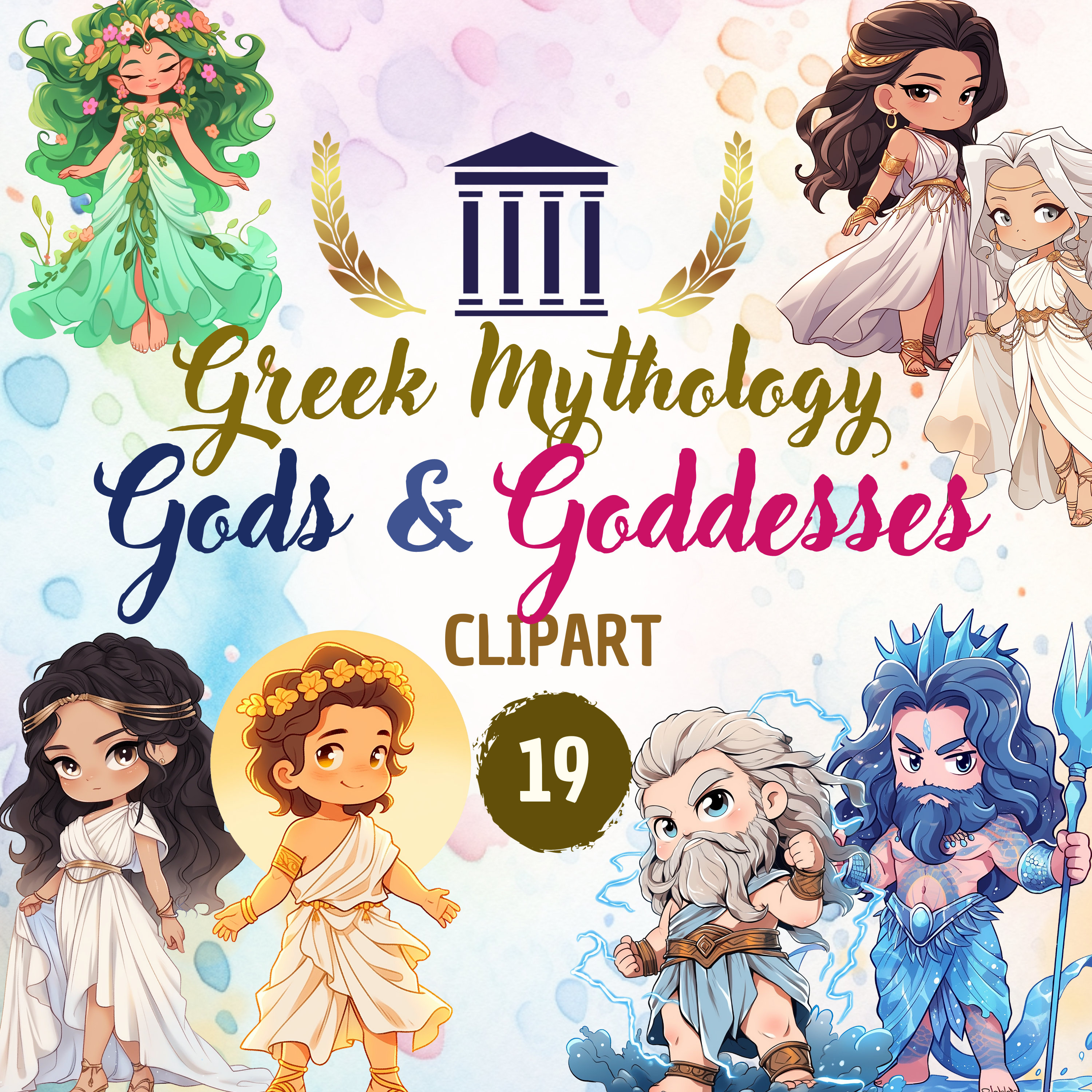 Adorable Chibi Greek Gods & Goddesses Clipart Bundle for DIY Crafts | Perfect for Mugs, Cards, T-Shirts, and More