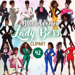 Black Women Lady Boss | 42 Stylish and Elegant Black Women Clipart for Scrapbooking, Paper Crafts, Diy, Black Girl Magic, Instant Download