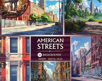 American Streets 35 Digital Backgrounds | Scrapbooking, for Paper Crafts & Wallpaper Decoration, Instant Download