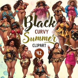 Curvy Black Girl Summer | Black Women Clipart, PNG for Stickers, Planner, Mug, black girl sublimation, Black Girl Magic, Instant Download