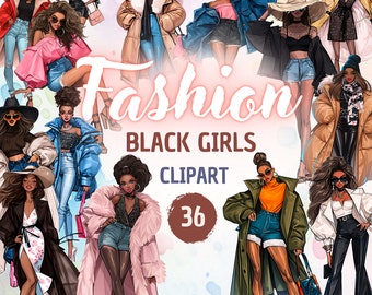 Stylish Black Women Clipart Collection | 36 Fashion Black Girls, for Scrapbooking, Creative Projects, Stickers and more, Instant Download