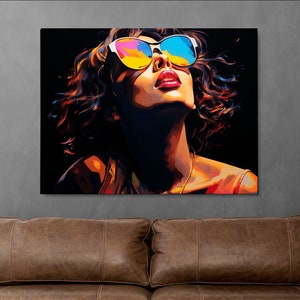 Pop art Woman with glasses 3:2 format, canvas printed on stretcher