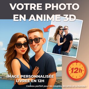 Portrait style Pixar personnalisé à partir de votre photo – Image cartoon digitale livrée en 12h – Cadeau unique pour couple, famille, amis