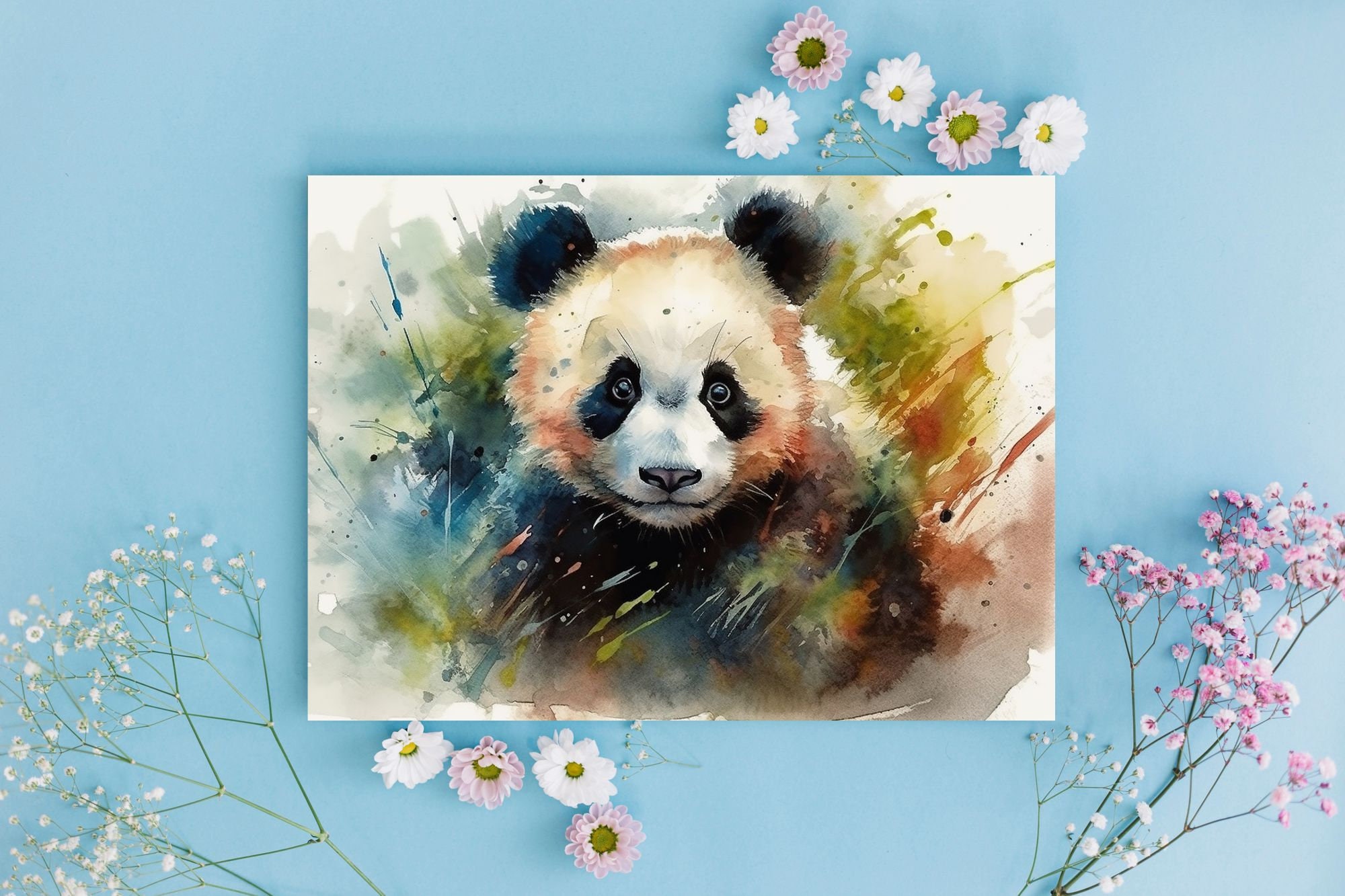 Lot de 8 cartes d'invitation anniversaire enfant - Garçon - Animaux - Panda  en Peinture Aquarelle