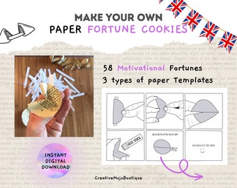 Printable PAPER FORTUNE COOKIES + 58 motivational fortunes and paper templates