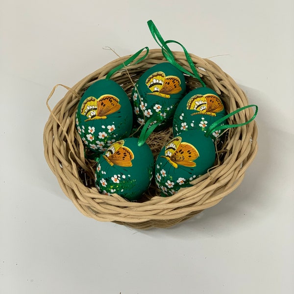 Butterfly, Real chicken Easter eggs -  Handmade Slavic Egg Art - Easter Egg Decorations - Kraslice & Pysanky- pink, yellow, orange, blue