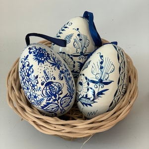Dark Blue and White Handcrafted Easter Eggs With Wax Dark Blue and White Handcrafted Easter Eggs With Wax