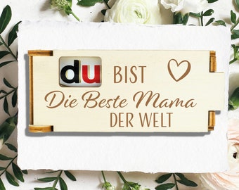 Du bist die Beste Mama  der Welt, Geschenkbox Graviert + Duplo& Kinderriegel, Gravierte Schokoriegel Geschenkbox,