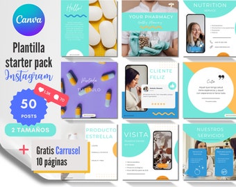 Canva Instagram template for your pharmacy | 3 sizes | + FREE carousel template