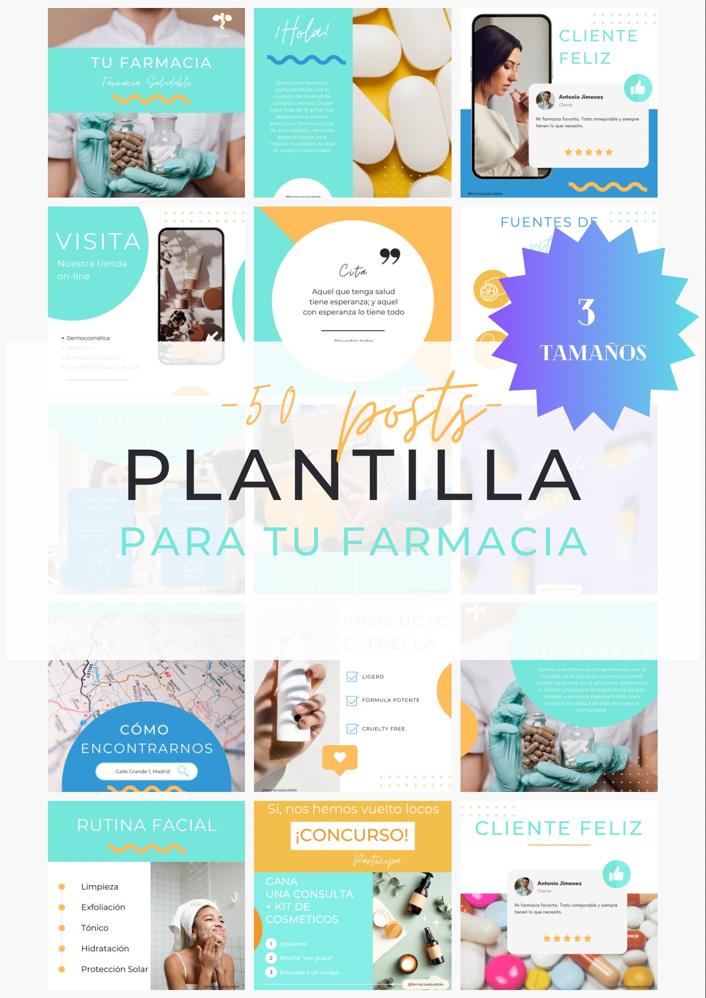 3 sizes Canva Instagram template for your pharmacy