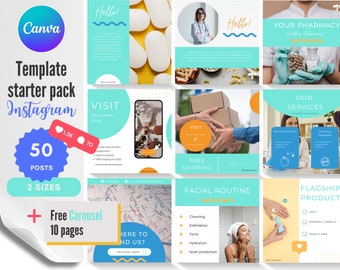 Canva Instagram template for your pharmacy l 2 sizes + FREE Carousel template