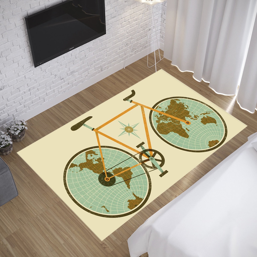 Bike Rug Bicycle Rug World Map Rug Earth Rug Compass Etsy
