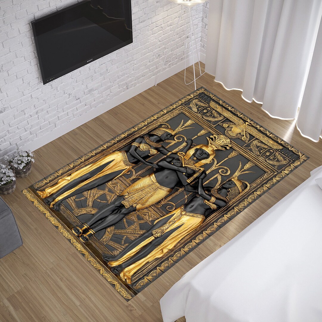 Ancient Egypt Rug, Egyptian Myth, Pharaoh Rug, Pharaonic Frame, Golden